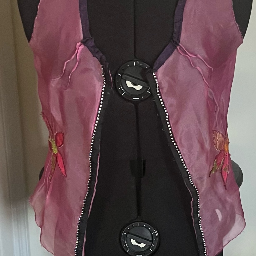 NWOT Boutique Find/Handmade Sheer Pink Vest with Embroidered Details